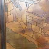 Pyrographed Screen, Mediterranean Medieval Town, Art Nouveau/Deco, 1930