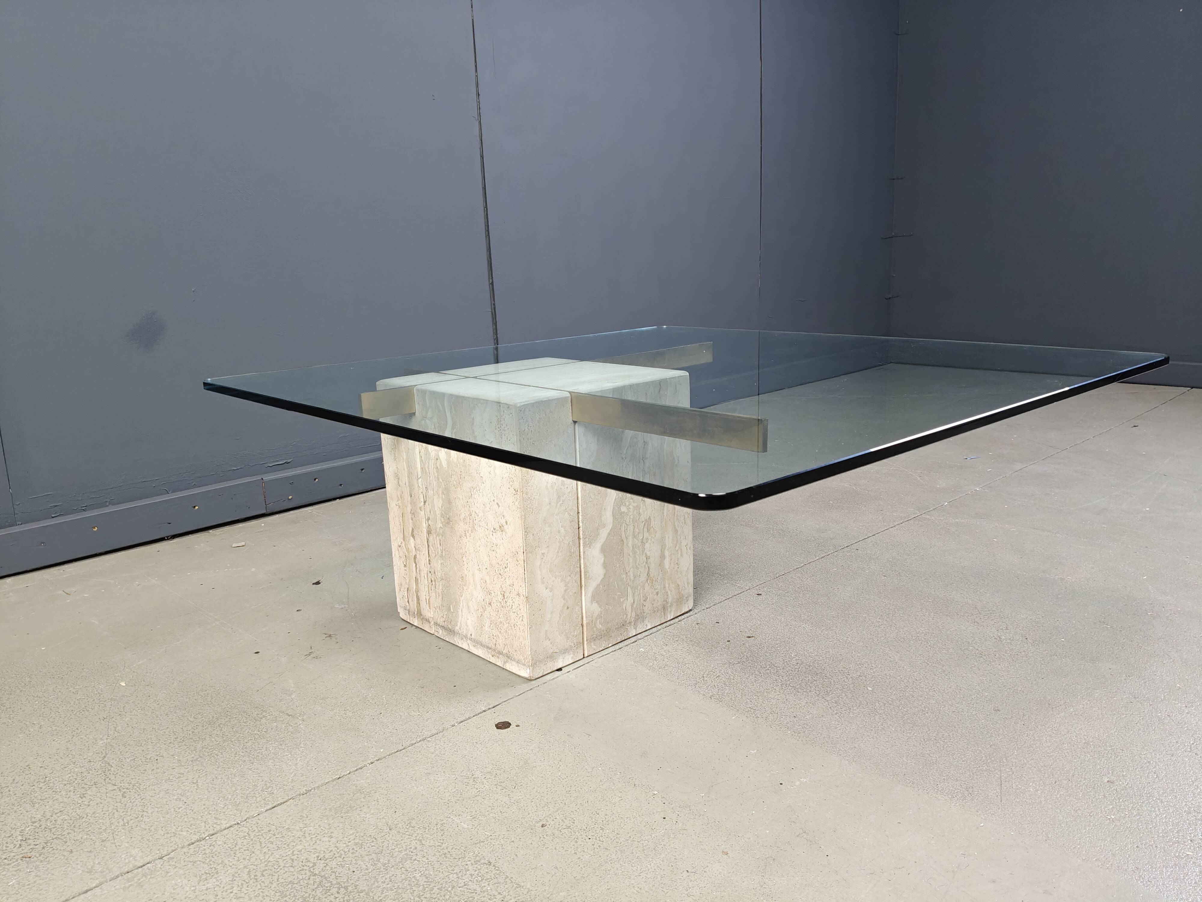 Travertine and brass coffee table by Artedi, 1980s