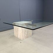 Travertine and brass coffee table by Artedi, 1980s