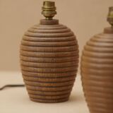 Pair of solid wood lamp bases (oak) turned vintage circa 1960