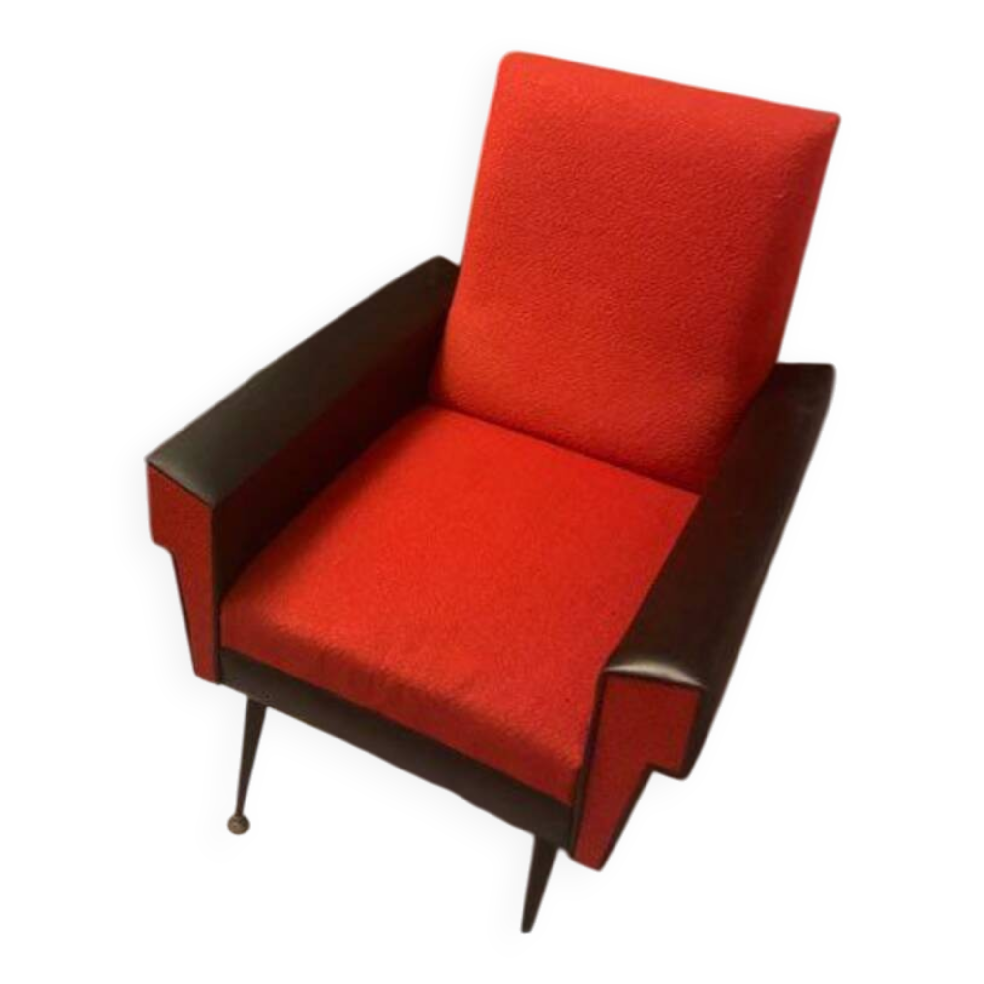 Brussels style armchair from the 50s/70s in faux leather and wool.