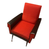Brussels style armchair from the 50s/70s in faux leather and wool.