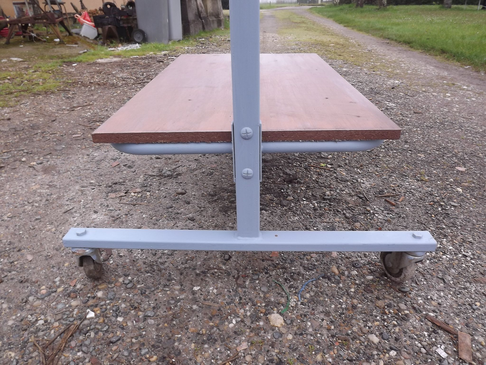 Iron and wood industrial rolling table