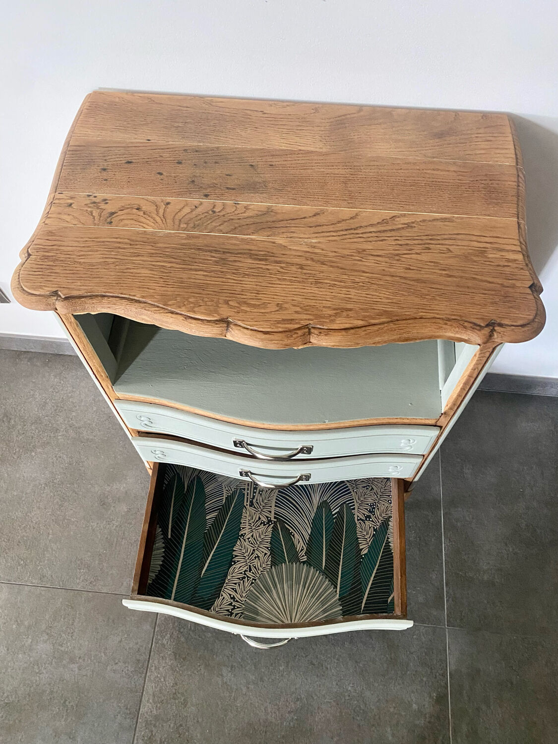 Vintage sage green chest of drawers and solid wood