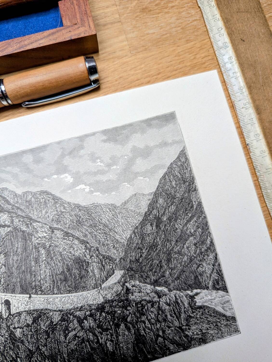 The Devil's Bridge, Schöllenen, vintage engraving, 1878.