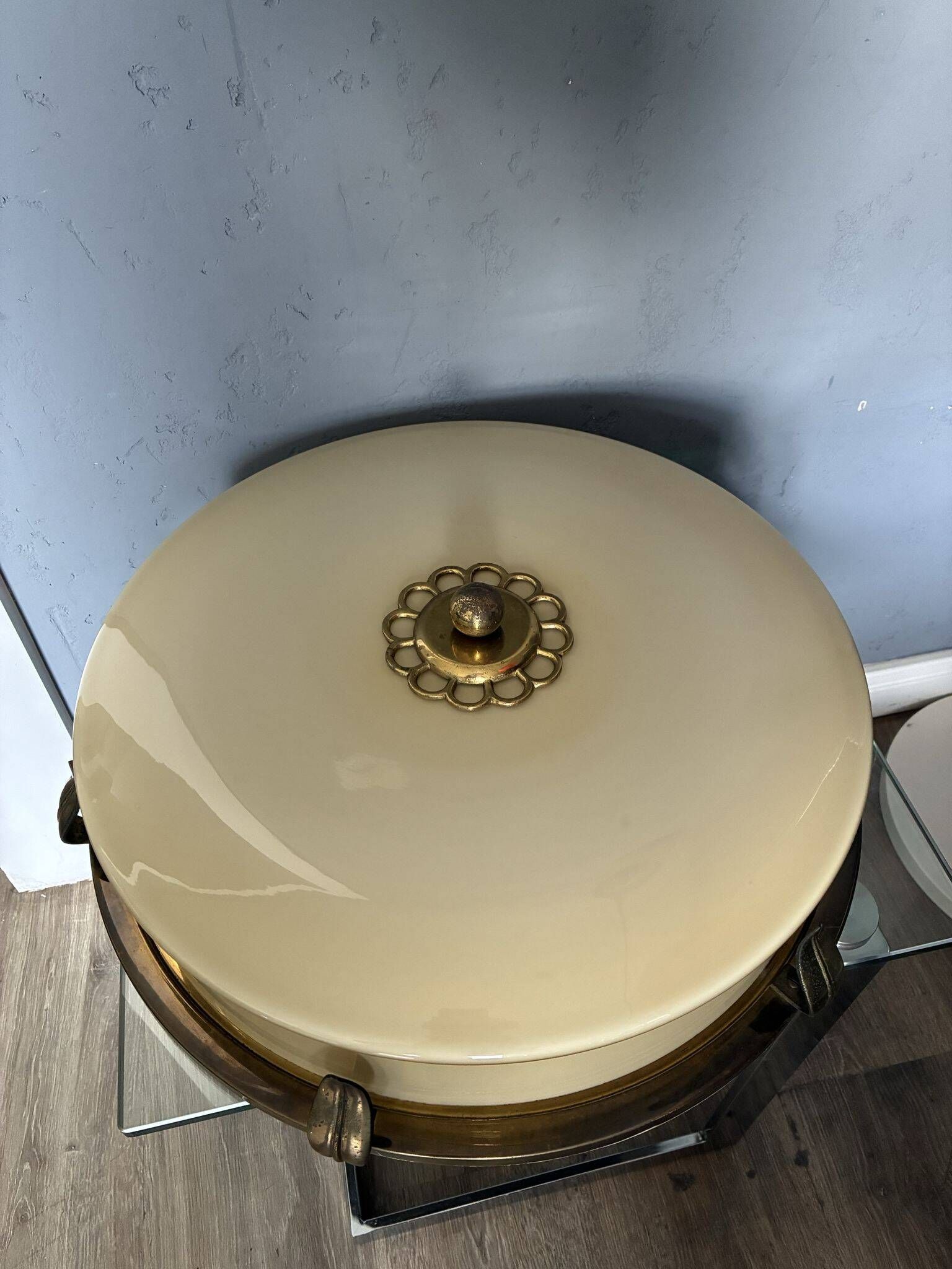 Large Art Deco ceiling light, brass and glass, 1920s
