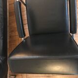 Sofa and armchair in chrome metal and black leather