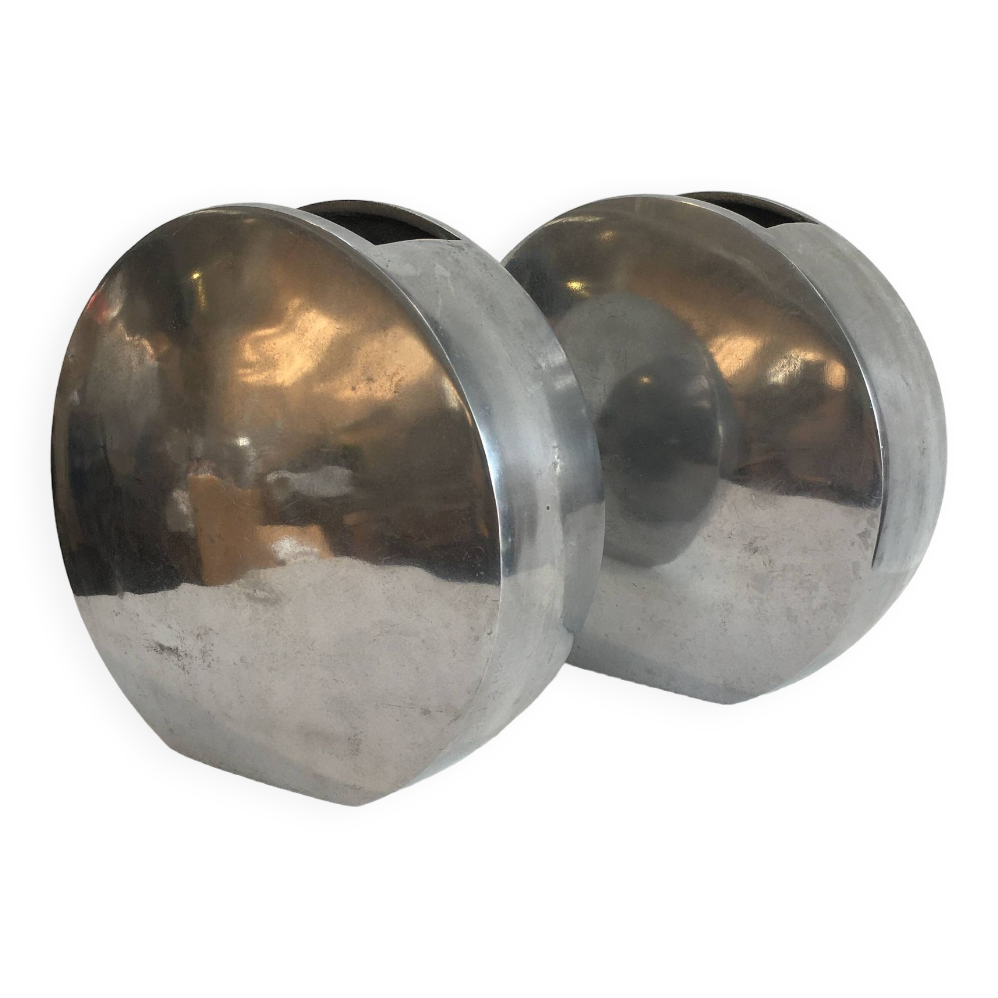Series of two 70s style aluminum vases