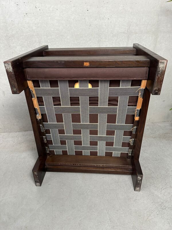 Fauteuil et repose-pieds vintage en cuir marron/chêne Leolux par Harry de Groot – 1970