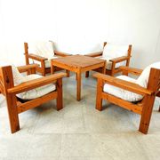 Vintage pine wood armchair set, 1980s