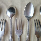 Dessert or dessert cutlery, 6 forks and 6 silver metal spoons Guildard