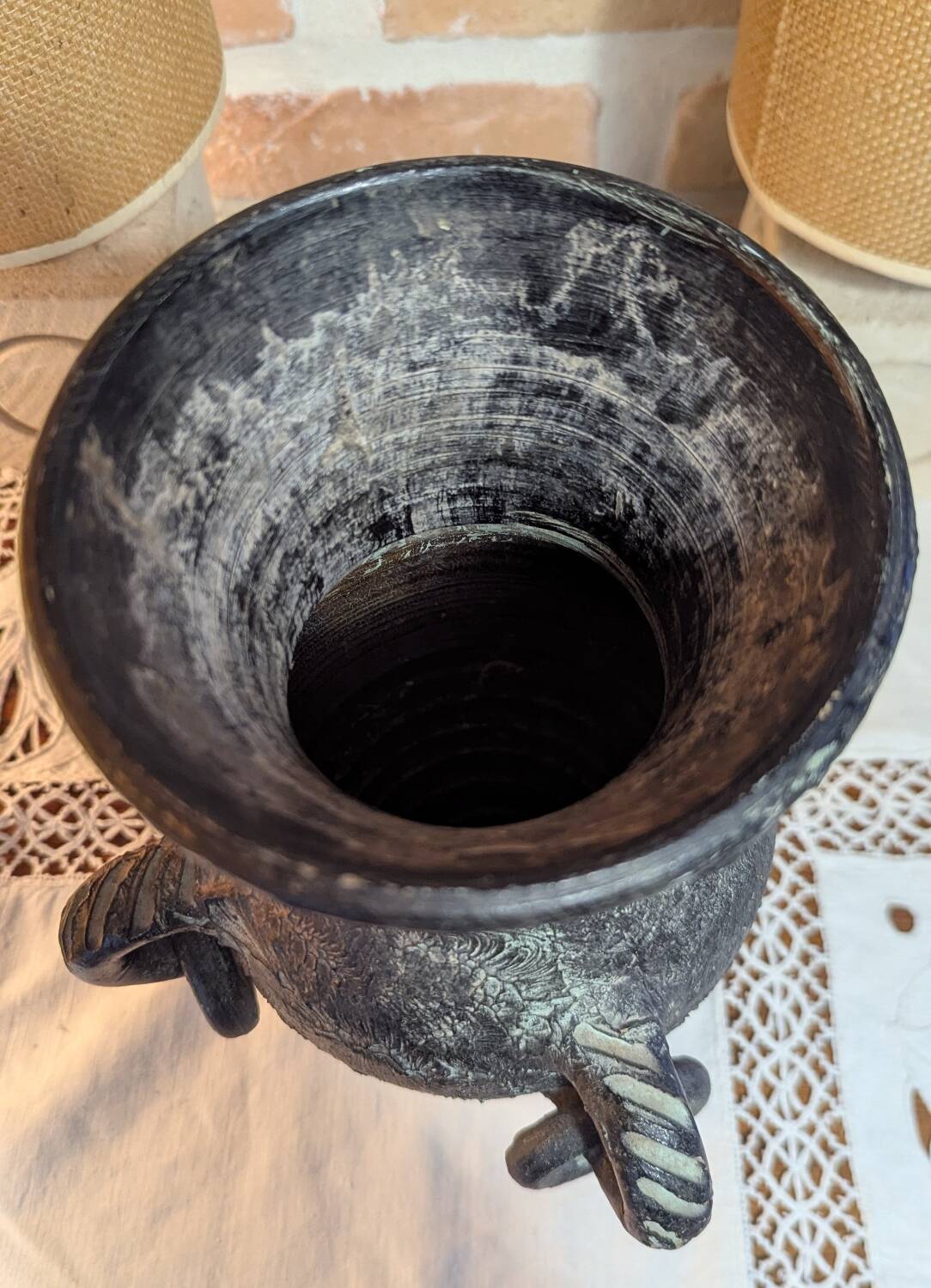 Terracotta amphora vase with bronze patina, 1970s-80s.