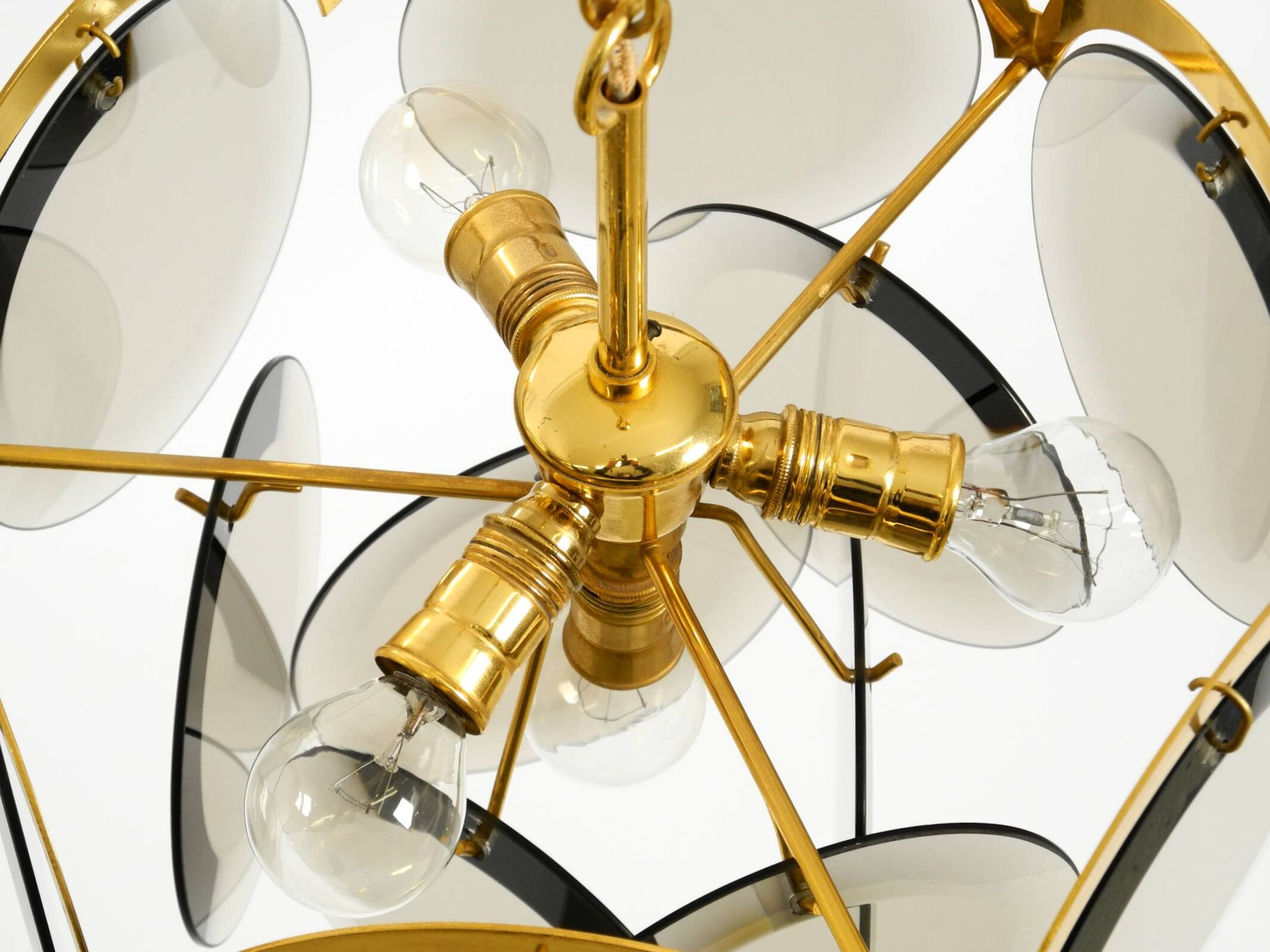 60s large brass ceiling chandelier with large round glass plates