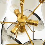 60s large brass ceiling chandelier with large round glass plates