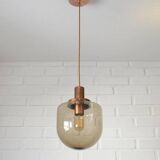 1 blown smoked glass pendant light / copper bar lamp / mid-century modern 1970s