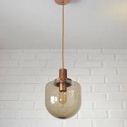 1 blown smoked glass pendant light / copper bar lamp / mid-century modern 1970s
