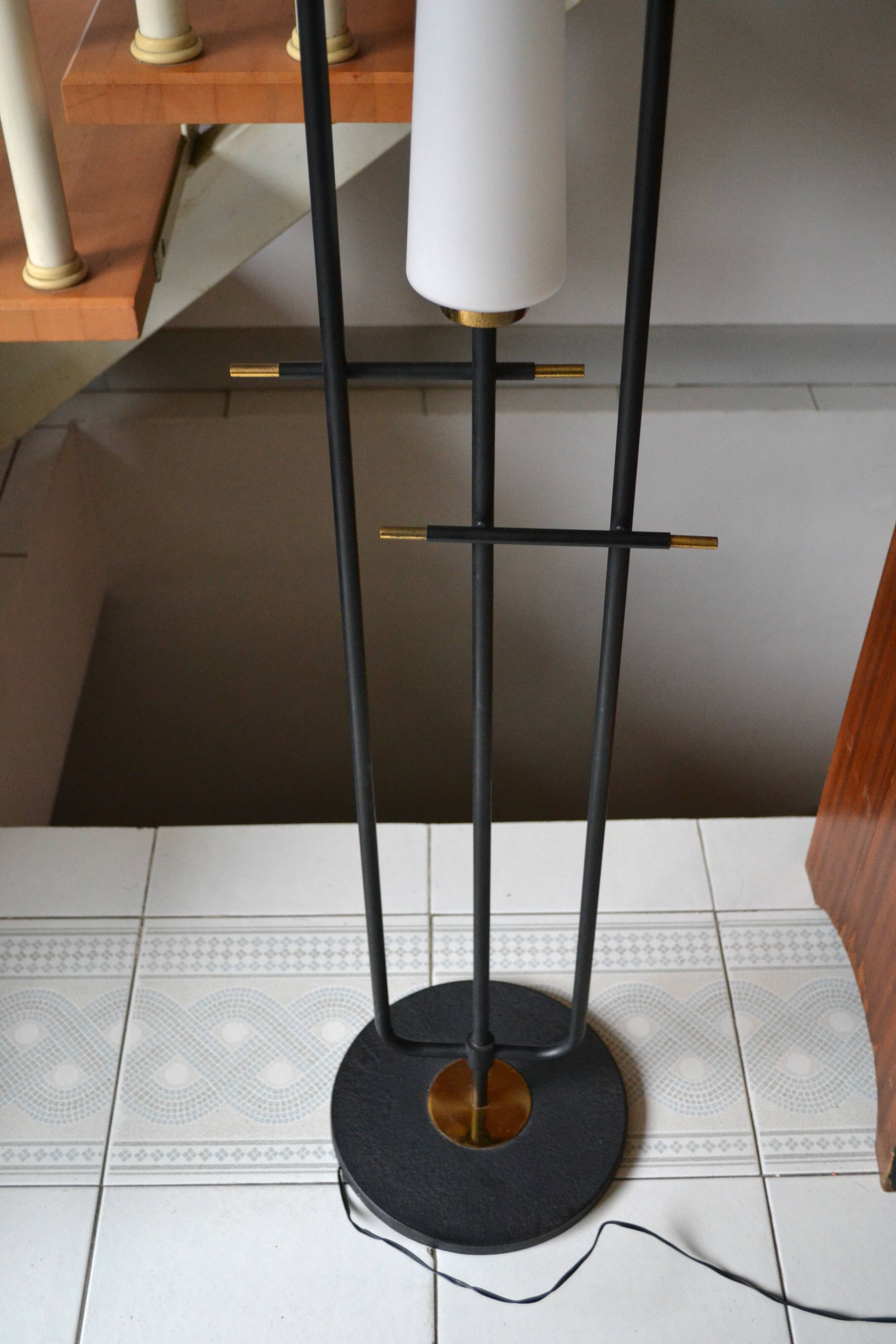 Vintage floor lamp Maison Arlus 3 lights opaline metal