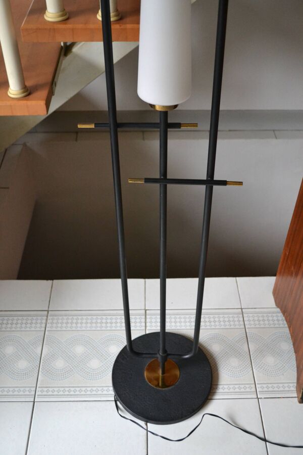 Lampadaire vintage Maison Arlus 3 feux opaline métal