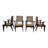 4 French mahogany and rope chairs 1950s
