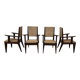 4 French mahogany and rope chairs 1950s