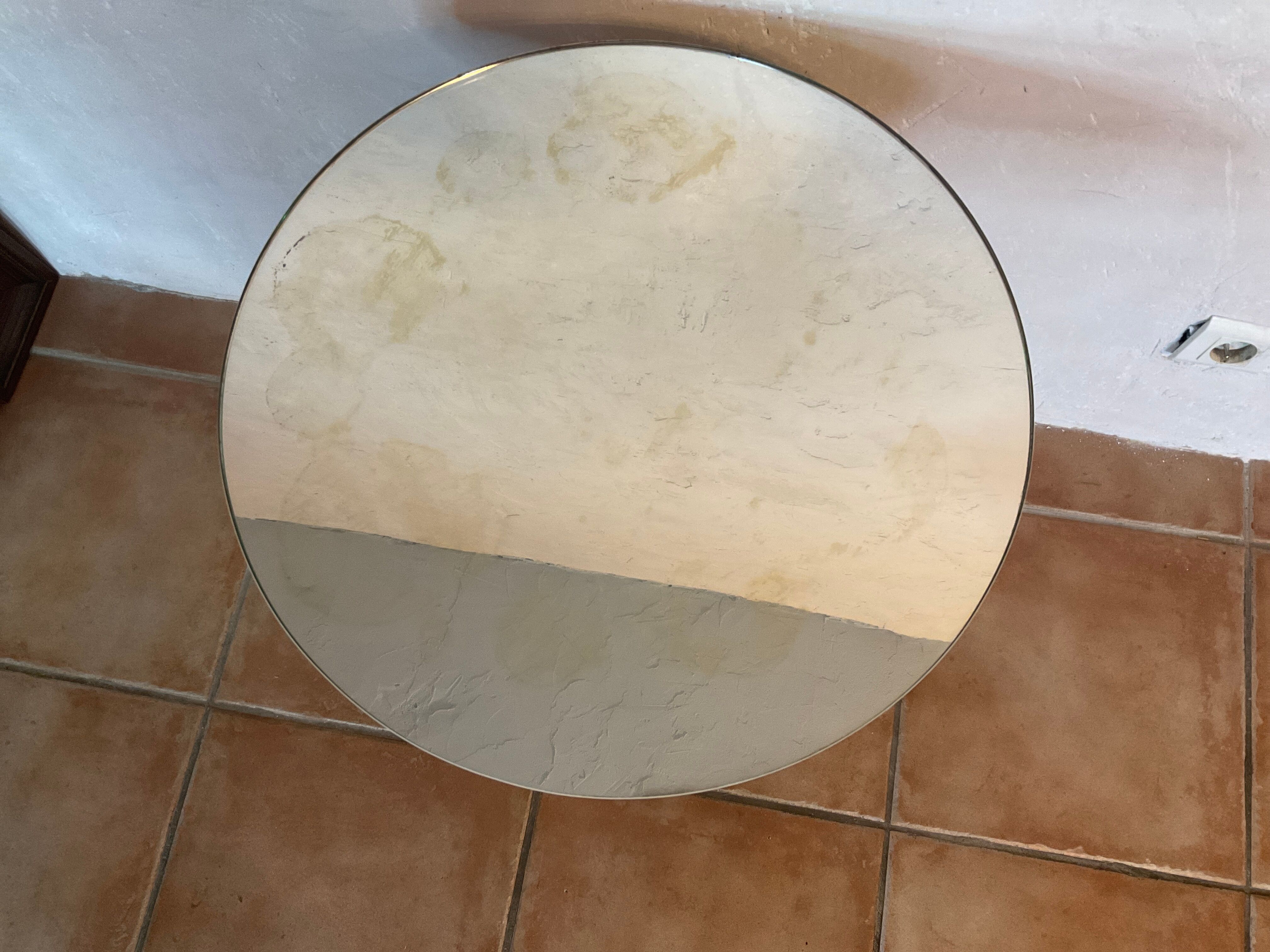 Vintage pedestal table design mirror glass and brass