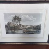 Old Color Lithograph “Pont Vieille Brioude Allier” + Black Frame #A687