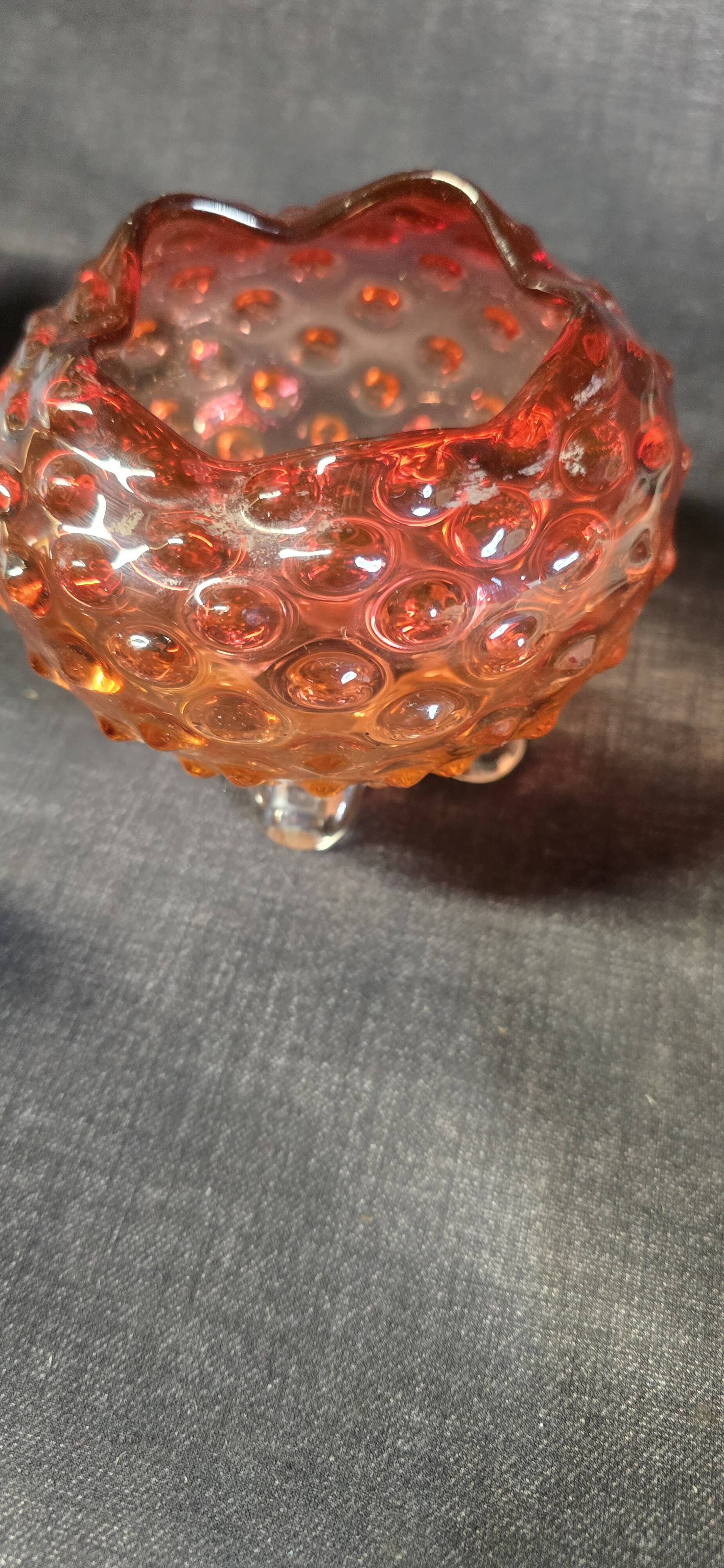 Bowl - glass pocket bowl with bubble decoration - Czechoslovakia, circa 19