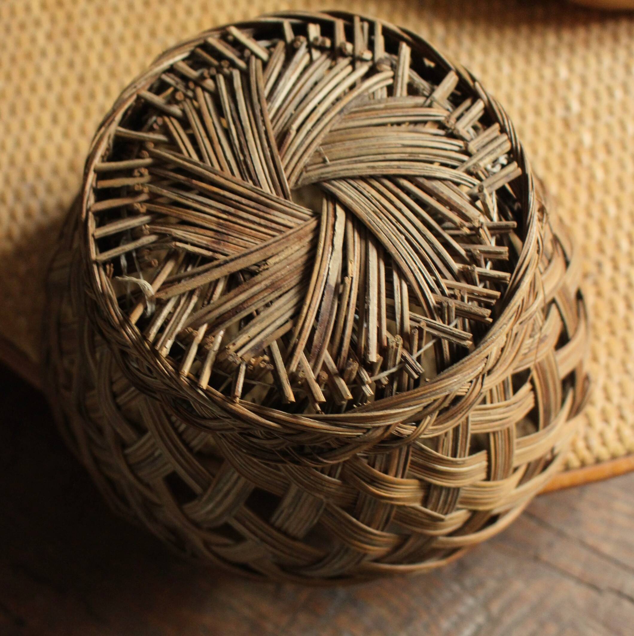 Vintage openwork wicker high basket