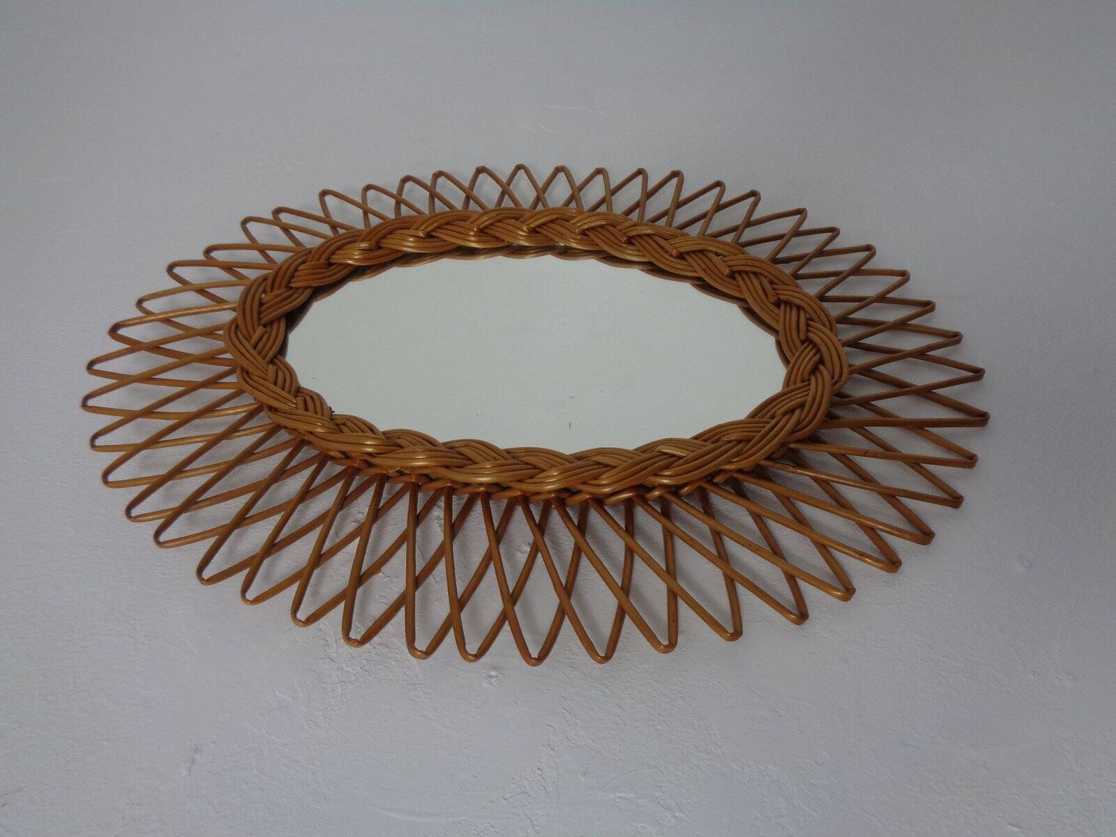 Italian rattan mirror, 1960s