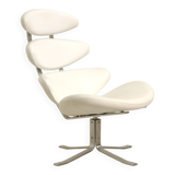 "Corona" lounge chair in white leather by Poul Volther for Erik Jørgensen
