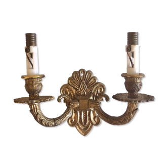 Double art deco brass wall lamp