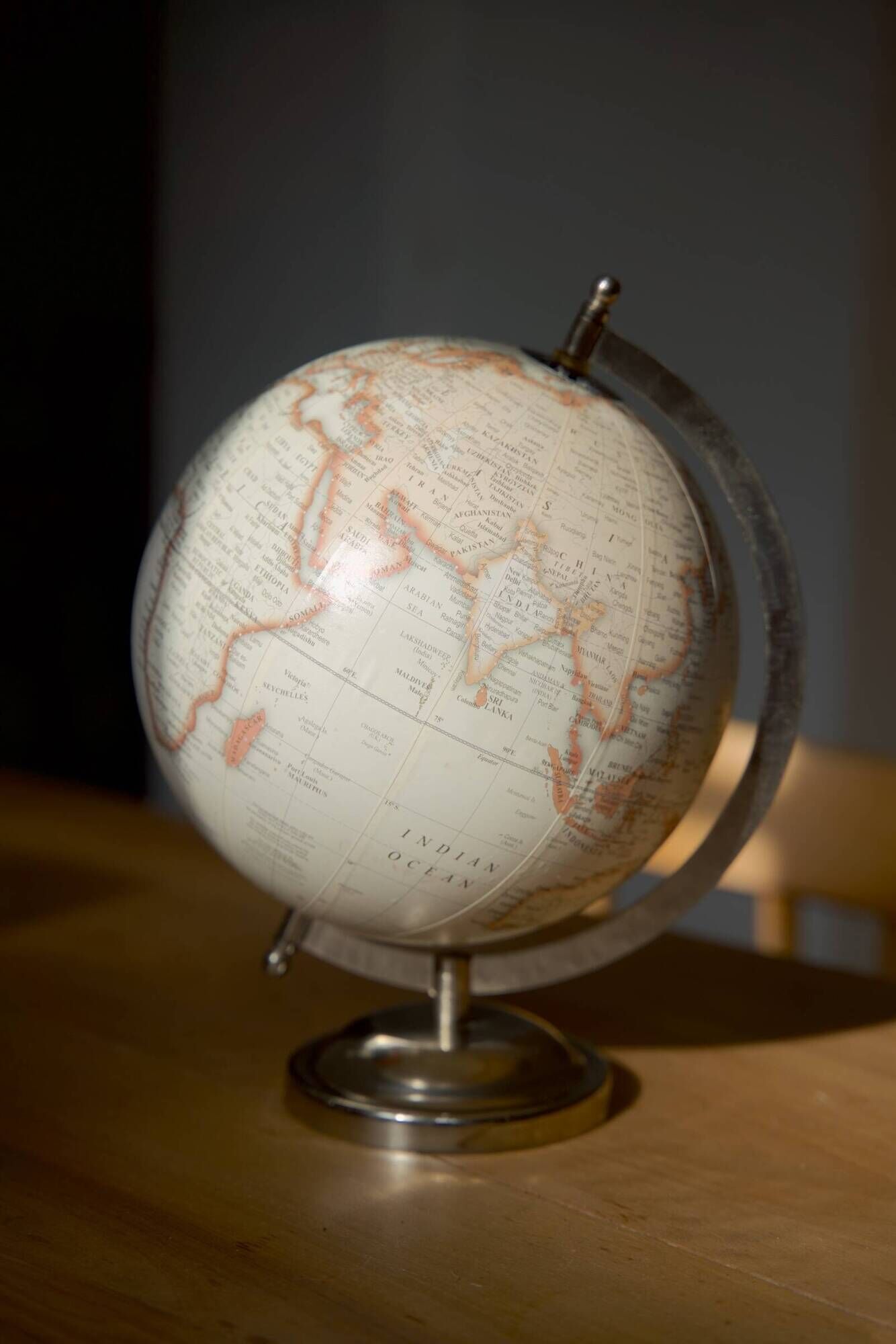 Vintage terrestrial globe on a metal stand