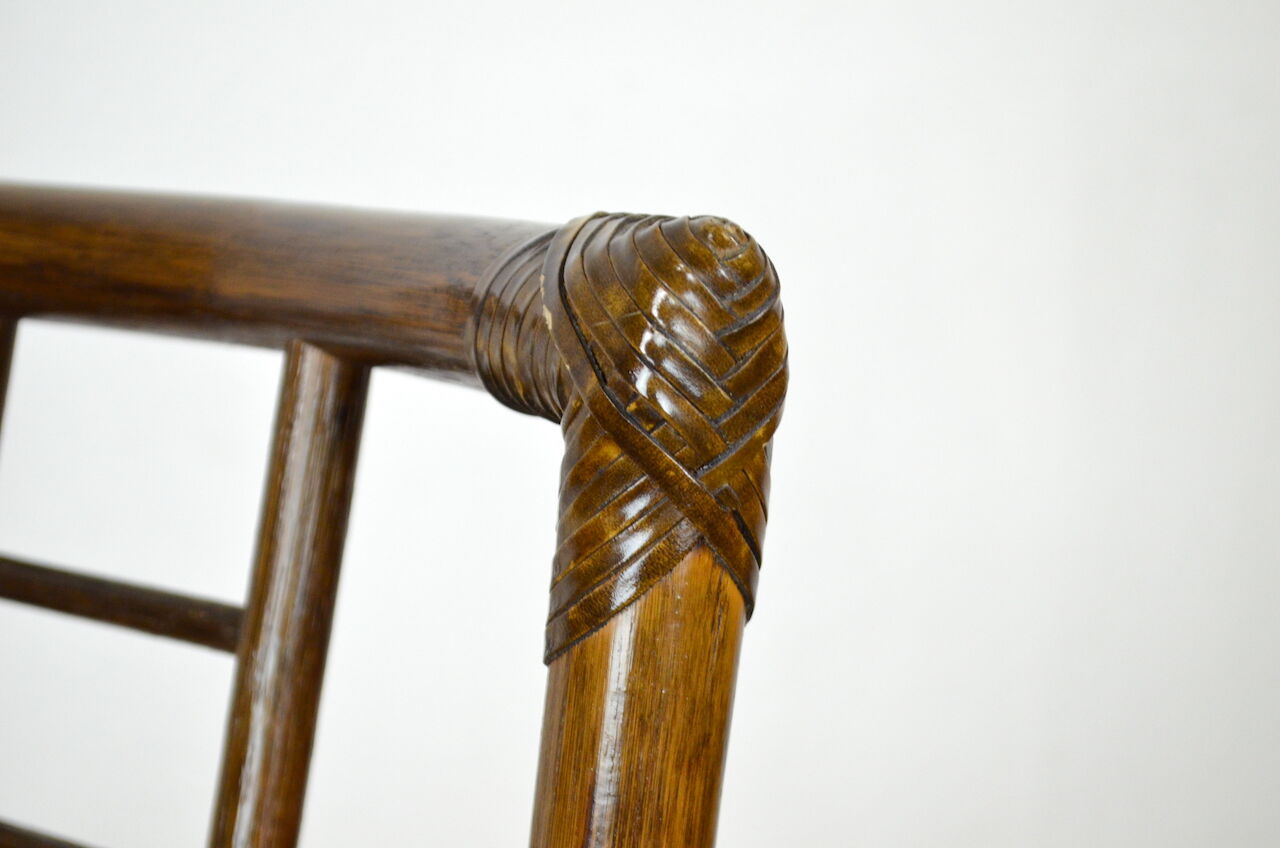 Series of 6 bamboo chairs & fabric 1980