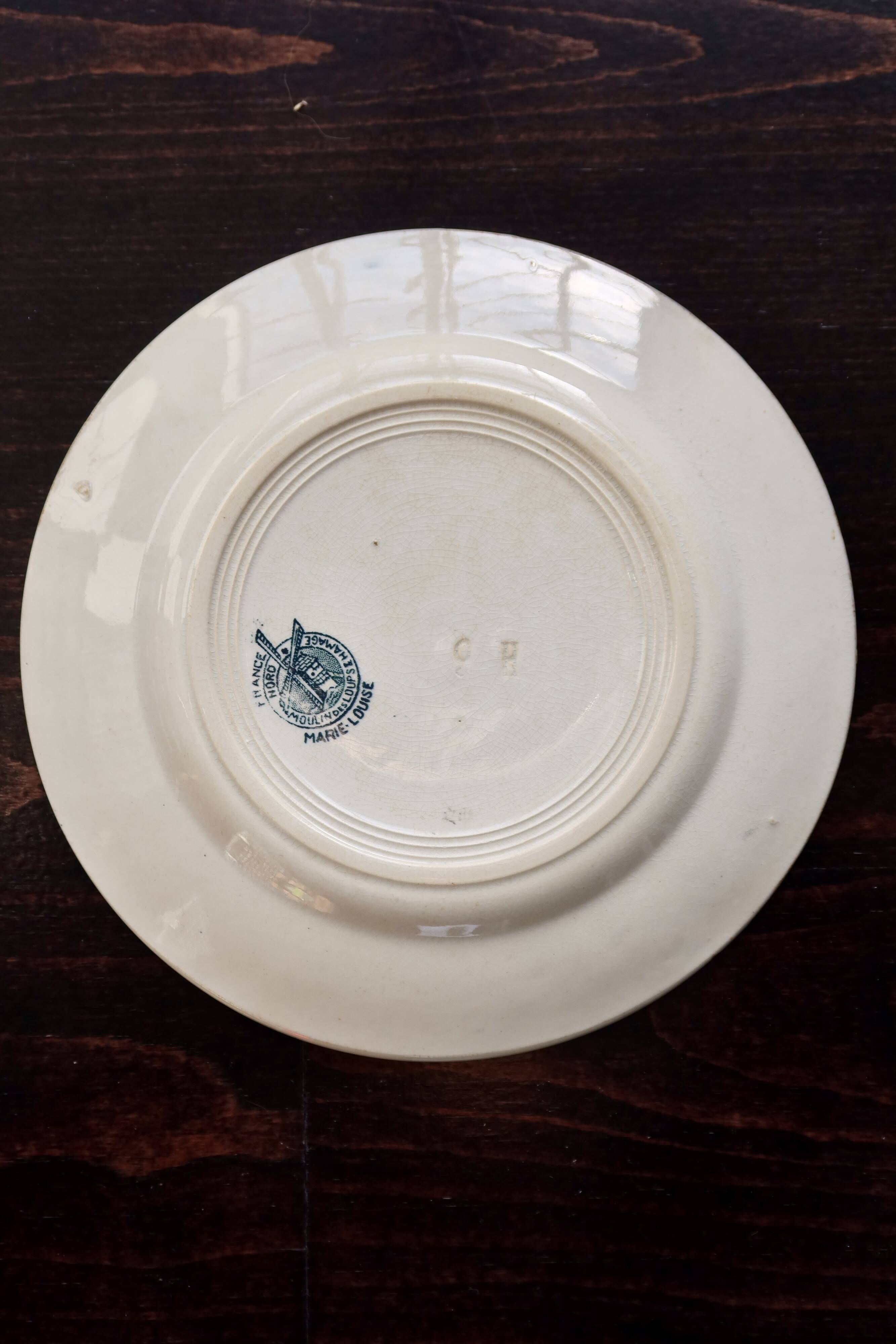 Antique dessert plate, ironstone, Moulin des Loups, Marie Louise.