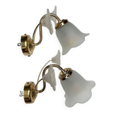 Set of 2 brass Art Deco wall lamps flower, 1960’s