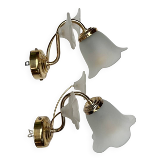 Set of 2 brass Art Deco wall lamps flower, 1960’s