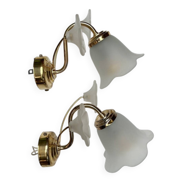 Set of 2 brass Art Deco wall lamps flower, 1960’s