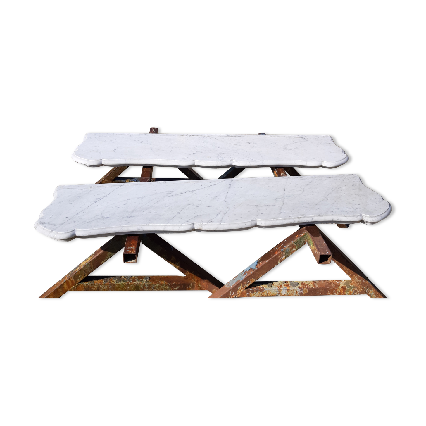 Pair of White Marble Shelves