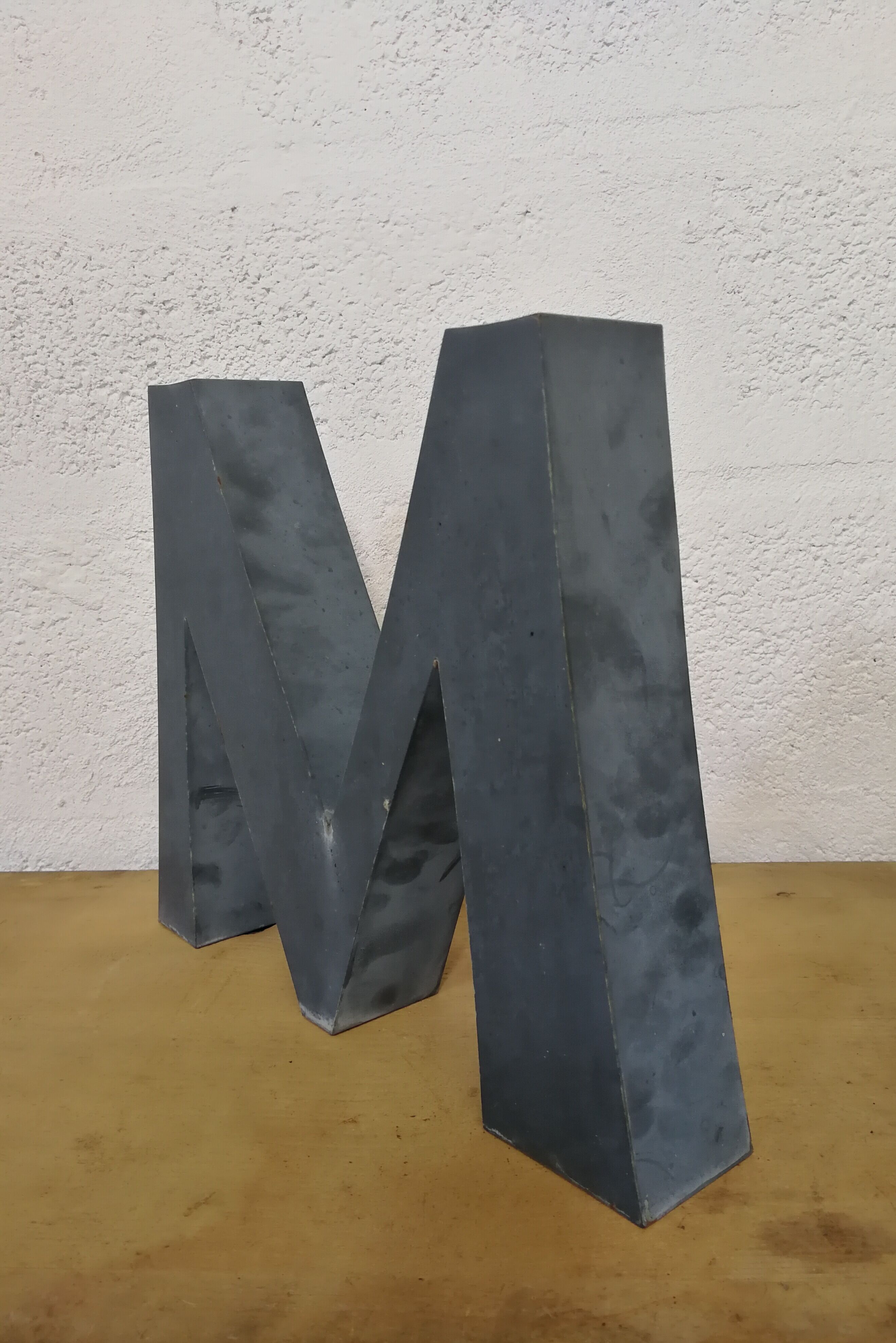Letter M old embossed and zinc