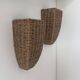 Pair of vintage wall lights, woven rattan, France 1980