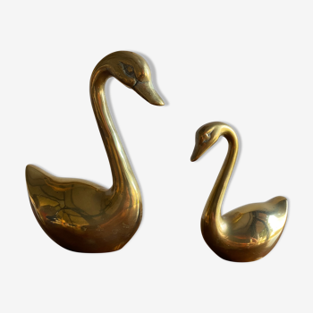 Duo of ancient brass swans