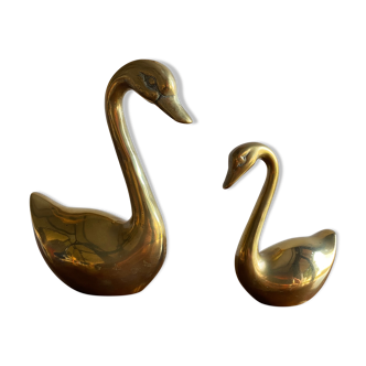 Duo of ancient brass swans