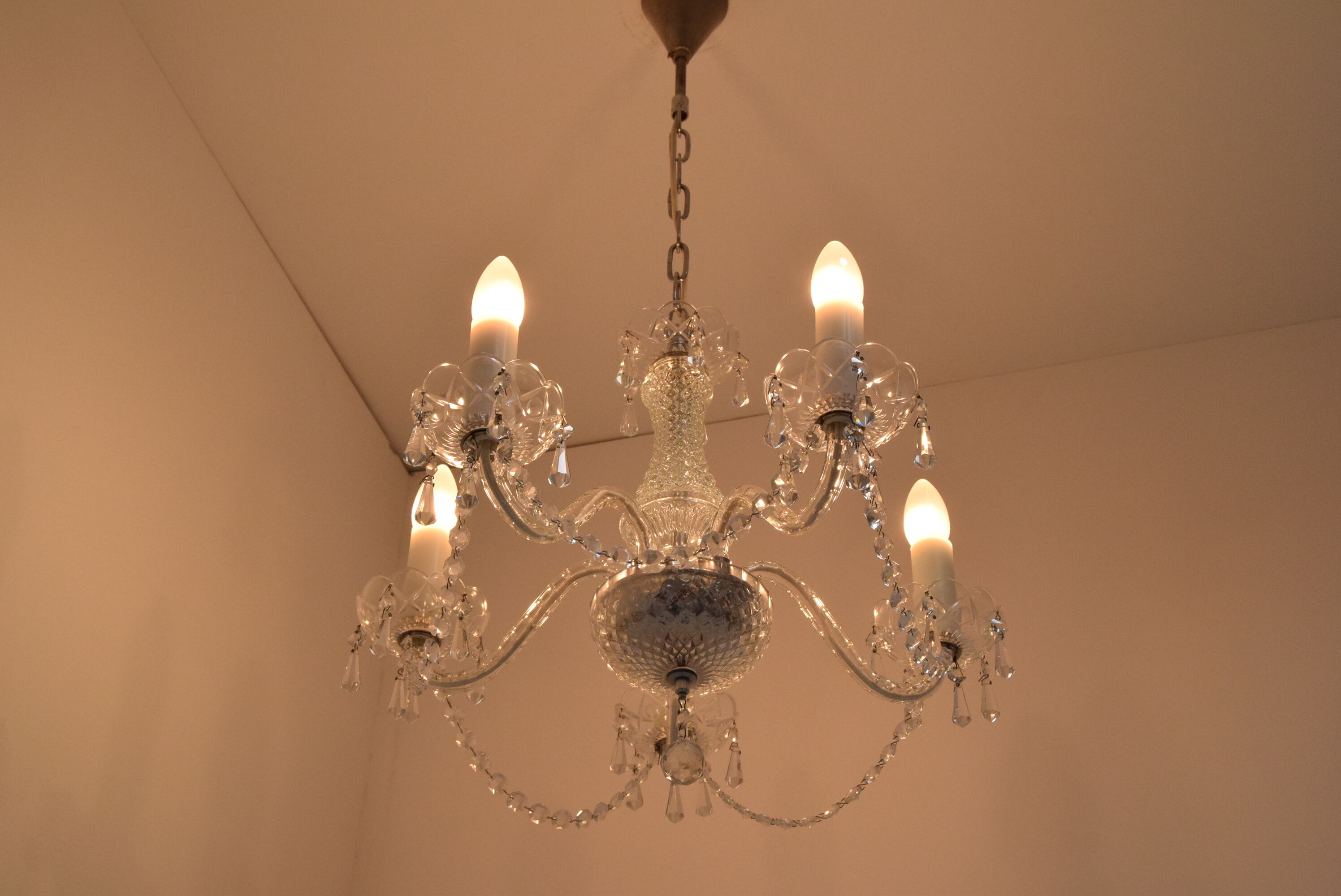 Mid-century Crystal Glass Chandelier by kamenicky Senov,1960's.