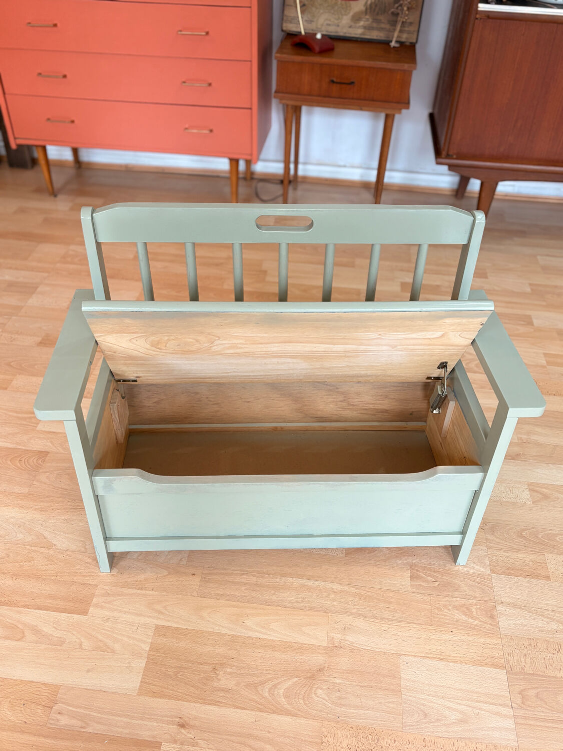 Celadon green toy chest bench