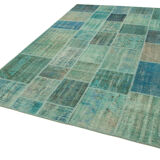 Hand-knotted oriental vintage 205 cm x 300 cm turquoise patchwork carpet