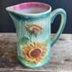 Vintage barbotine pitcher Onnaing Marguerite Sunflowers