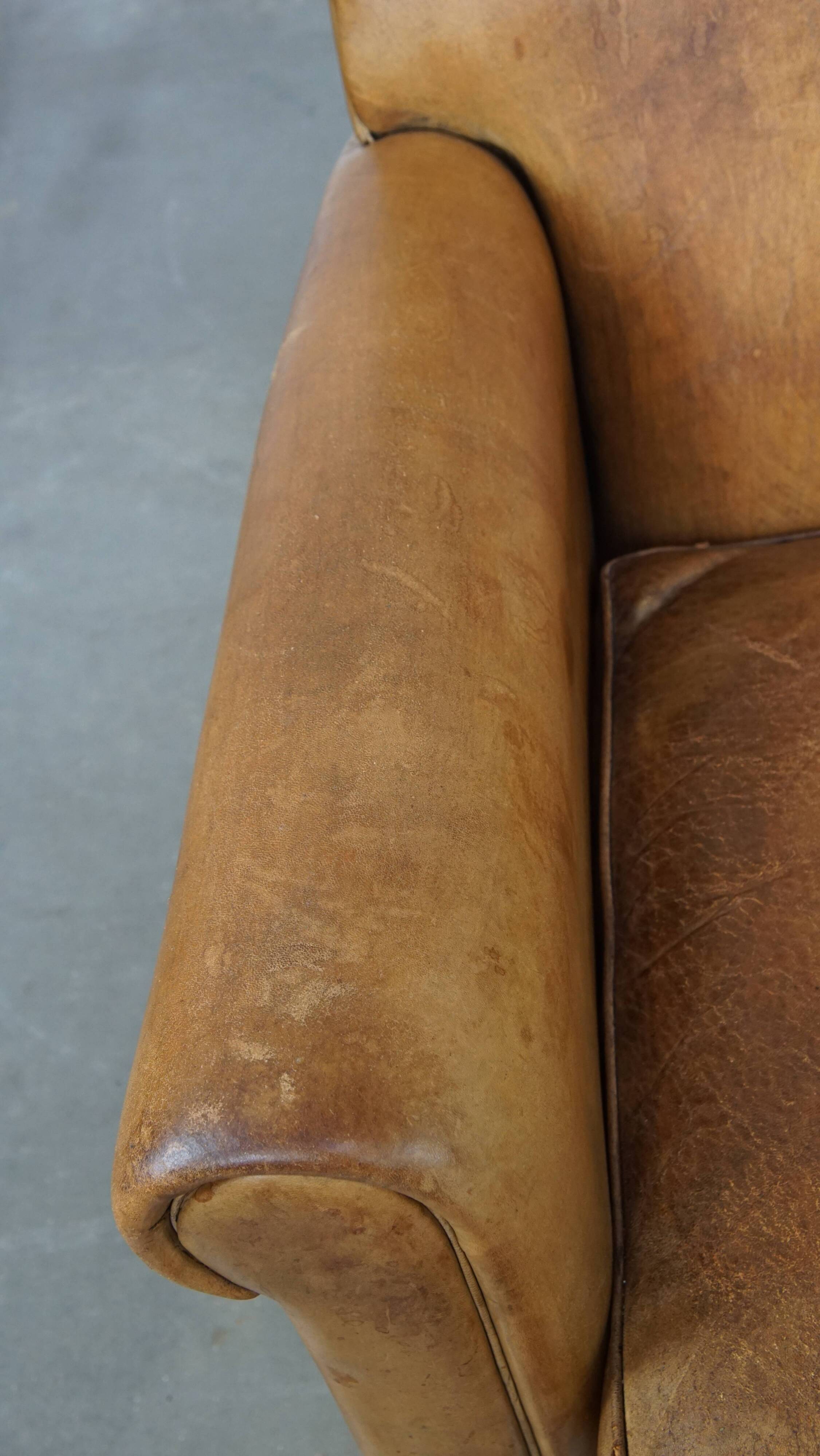 Vintage sheepskin leather armchair