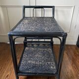 Black service in wood and rattan 70s