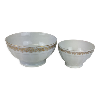 Duo old bowls of white color decoration edges of gold color ...