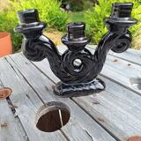 Iridescent black ceramic candle holder